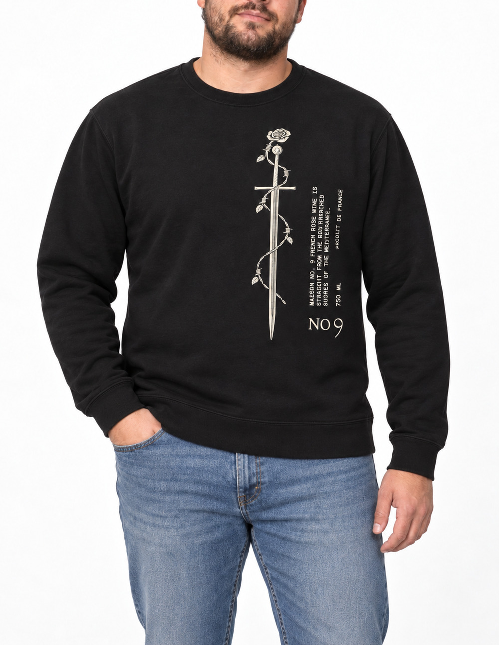 Maison No 9 Post Malone Sword Rose Crewneck Sweatshirt Black 2XL Wine Merch
